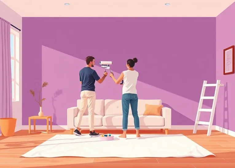 Peintre appliquant la peinture au rouleau sur un mur de salon